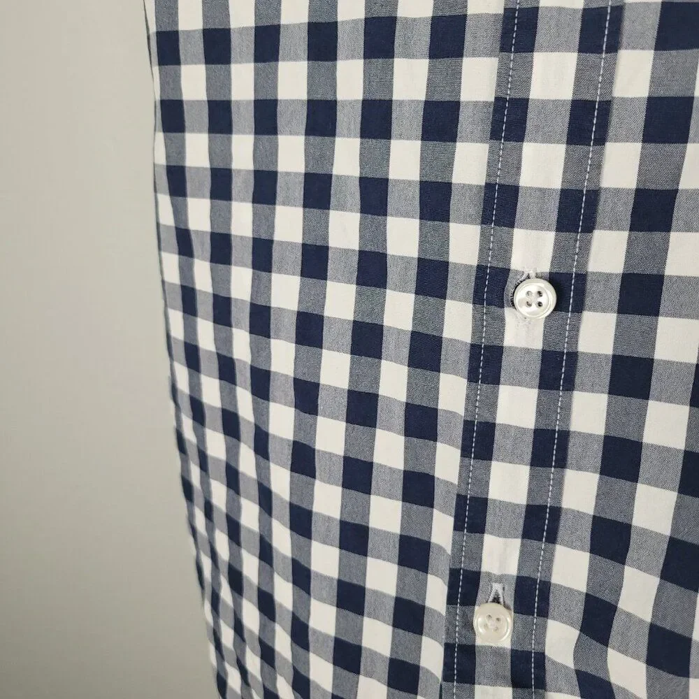J. Crew Button Down Shirt Short Sleeve Classic Cotton Gingham Blue White Size L